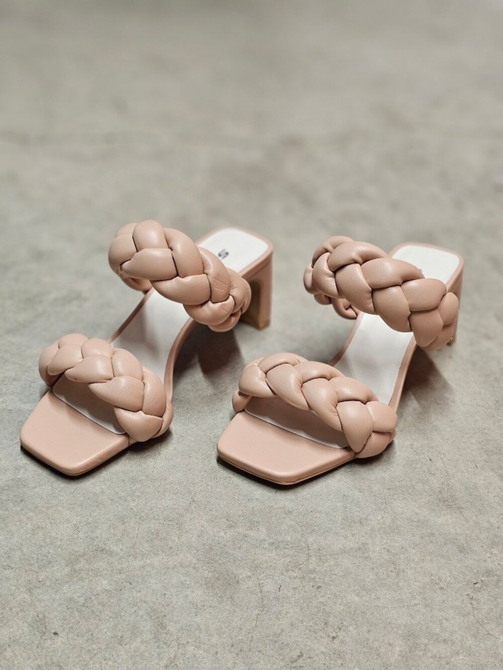 Braided Strap Nude Block Heel Sandals For Women